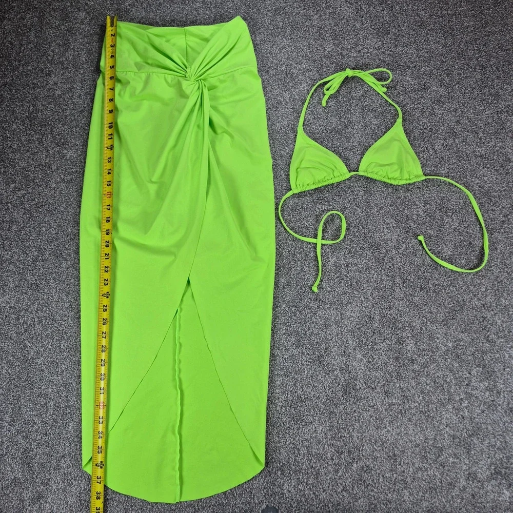 SKIMS Swim Sarong Set Womens Small Neon Lime Green Skirt Triangle Top
